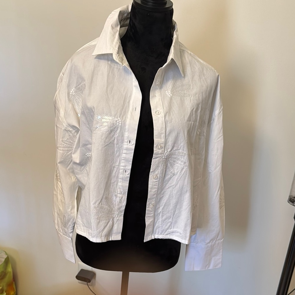 White Long Sleeve Button Down Shirt with Dress Collar